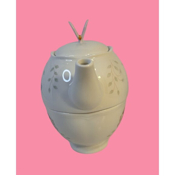 Lenox Butterfly Meadow Individual Stackable Porcelain Teapot & Lid With Teacup - Picture 5 of 12